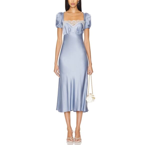 LPA Celeste Midi Dress - S - Slate Blue & Ivory - Picture 1 of 4